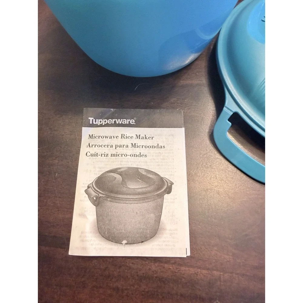 Tupperware 6451 Microwave Rice Maker Steamer Cooker 3 piece Teal  2.2 L